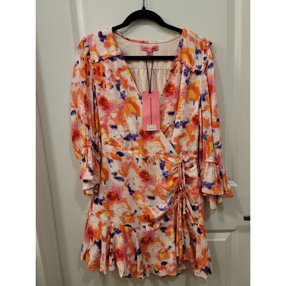 Betsey Johnson Sunset Floral Ruffle Trim Wrap Dress - Picture 2 of 10